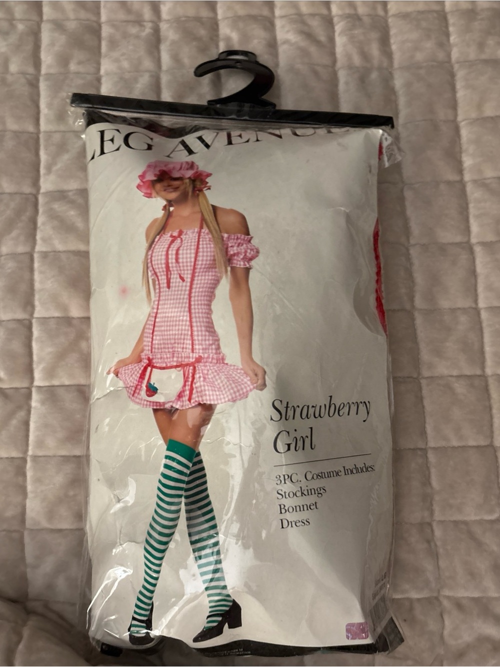 Vintage Leg Avenue Strawberry Girl 3 PC Pink Gingham Dress with Bonnet Costume L